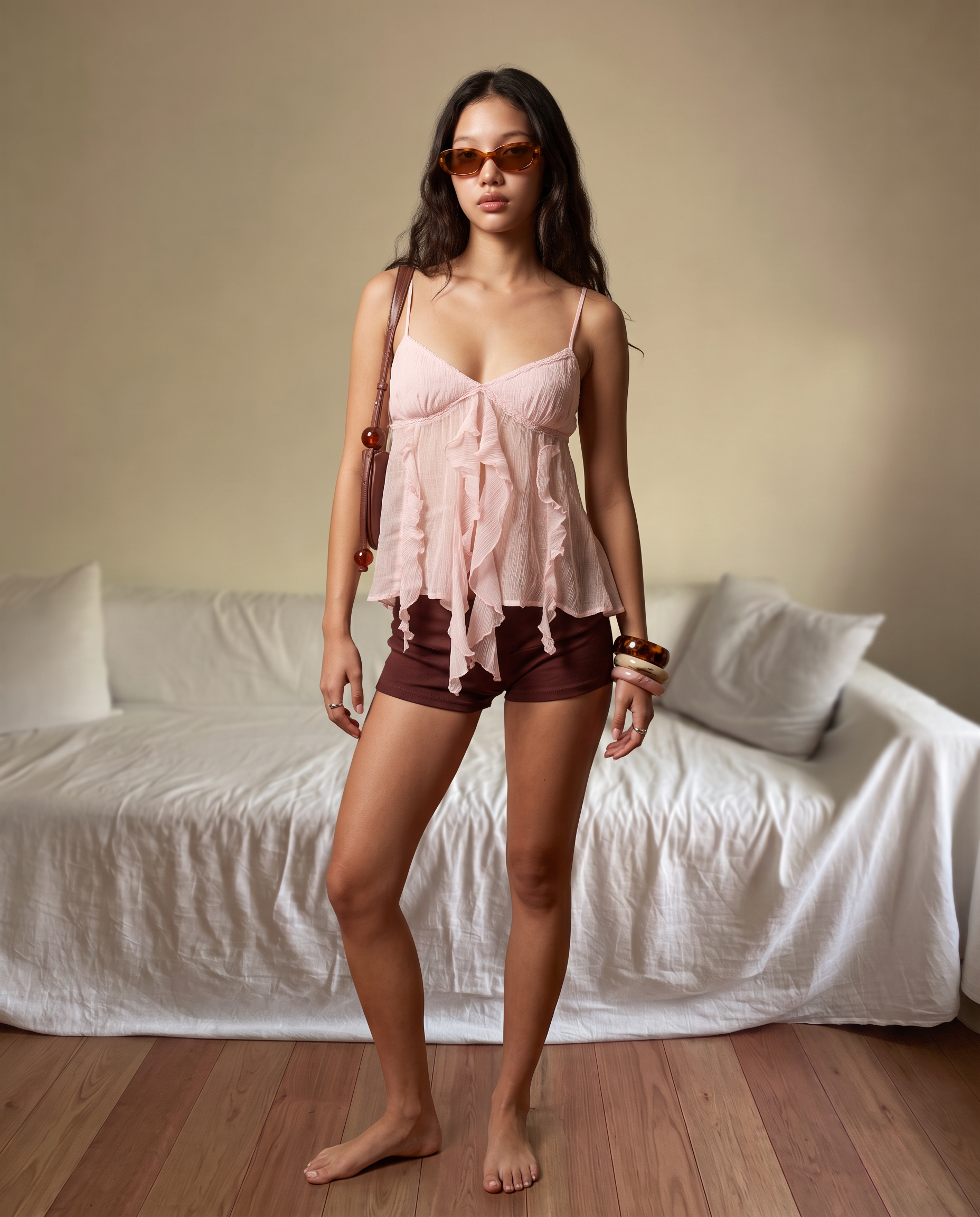 Us Christelle Sheer Ruffle Cami Top Pink
